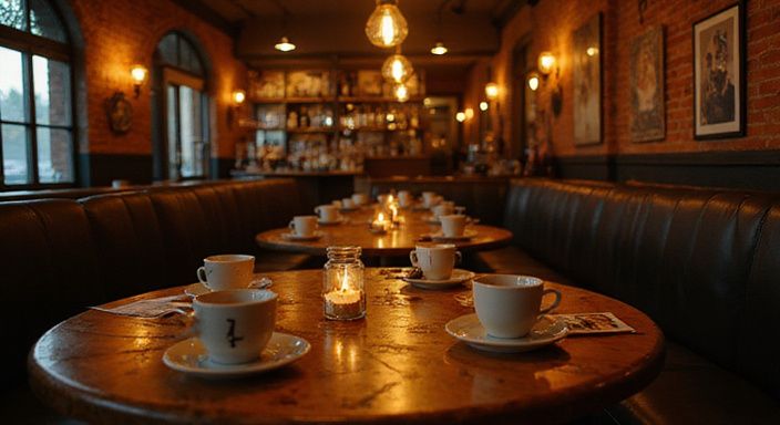 Een gezellig Belgisch café met sociale interactie en vintage decor. Een gezellig Belgisch café met sociale interactie en vintage decor.