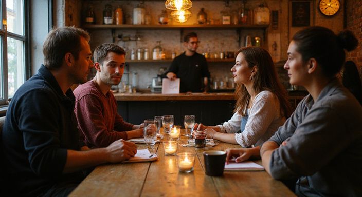 Een speeddate-evenement met betrokken deelnemers en oprechte interacties. Een speeddate-evenement met betrokken deelnemers en oprechte interacties.