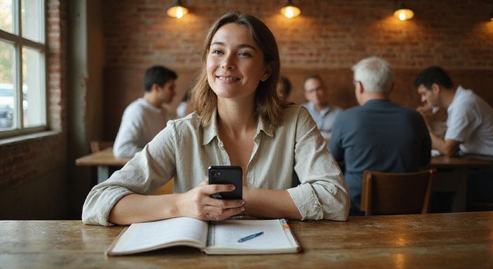 Een vrouw in een café geniet van een ontspannen moment. Een vrouw in een café geniet van een ontspannen moment.