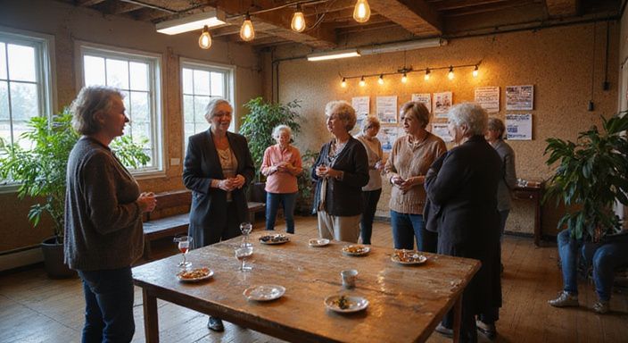Een groep vrouwen in gesprek tijdens een gemeenschapsbijeenkomst binnen. Een groep vrouwen in gesprek tijdens een gemeenschapsbijeenkomst binnen.