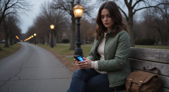 Een jonge vrouw zit bezorgd op een bank in het park. Een jonge vrouw zit bezorgd op een bank in het park en sexcontact met trans, gay of lesbisch.