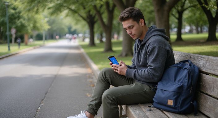 Een jonge persoon kijkt geconcentreerd naar een GPS-kaart op hun smartphone. Een jonge persoon kijkt geconcentreerd naar een GPS-kaart op hun smartphone.